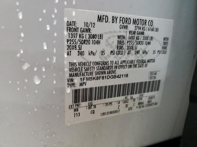 1FM5K8F81DGB42118 - 2013 FORD EXPLORER LIMITED 白色 照片 13