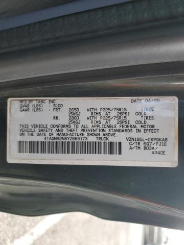 4TASN92N8YZ665173 - 2000 TOYOTA TACOMA XTRACAB PRERUNNER მწვანე ფოტო 12