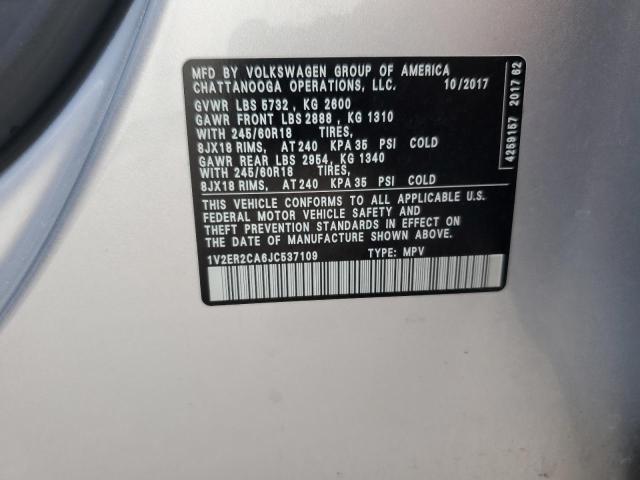 1V2ER2CA6JC537109 - 2018 VOLKSWAGEN ATLAS SEL SILVER photo 12