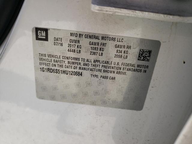 1G1RD6S51HU120684 - 2017 CHEVROLET VOLT PREMIER WHITE photo 12