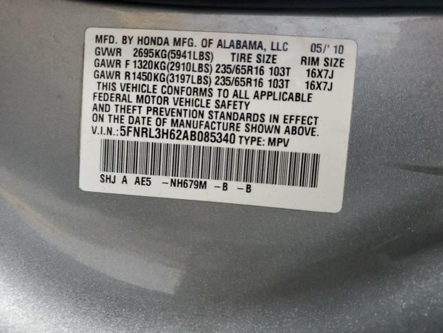 5FNRL3H62AB085340 - 2010 HONDA ODYSSEY EXL SILVER photo 13