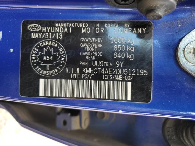 KMHCT4AE2DU512195 - 2013 HYUNDAI ACCENT GLS ლურჯი ფოტო 13