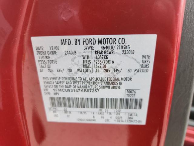1FMCU93147KB97257 - 2007 FORD ESCAPE XLT RED photo 13