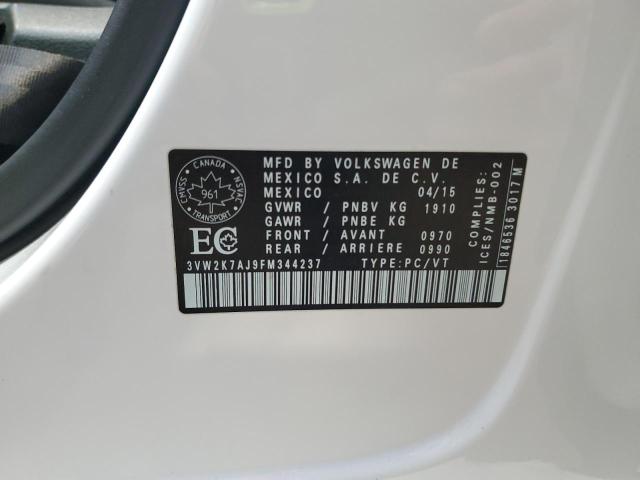 3VW2K7AJ9FM344237 - 2015 VOLKSWAGEN JETTA BASE WHITE photo 13