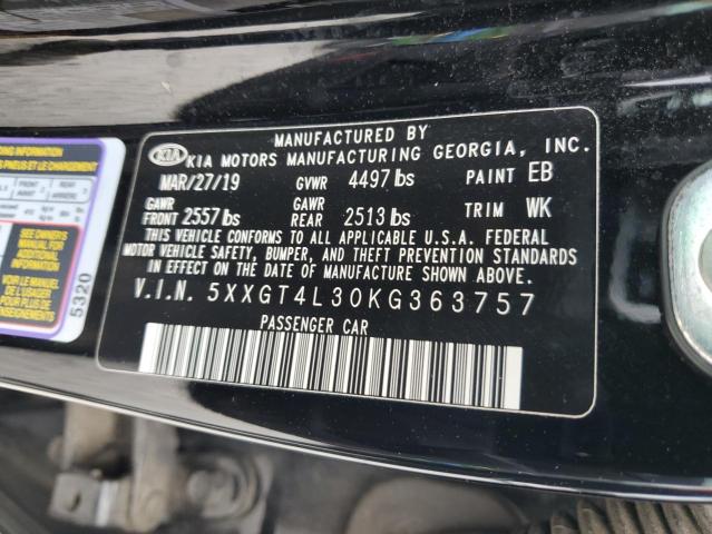 5XXGT4L30KG363757 - 2019 KIA OPTIMA LX შავი ფოტო 12