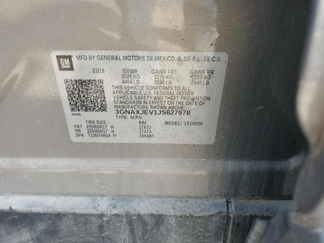 3GNAXJEV1JS627978 - 2018 CHEVROLET EQUINOX LT 灰色 照片 12