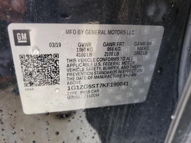 1G1ZG5ST7KF190041 - 2019 CHEVROLET MALIBU RS Սև լուսանկար 12