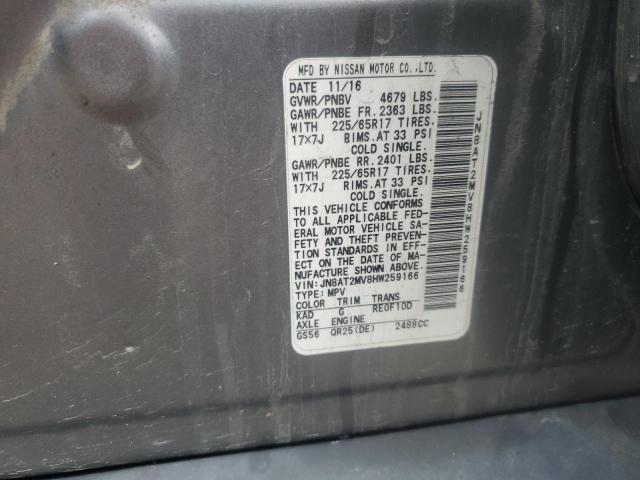 JN8AT2MV8HW259166 - 2017 NISSAN ROGUE S GRAY photo 14