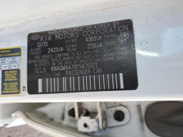 KNAGM4A73E5476921 - 2014 KIA OPTIMA LX WHITE photo 12