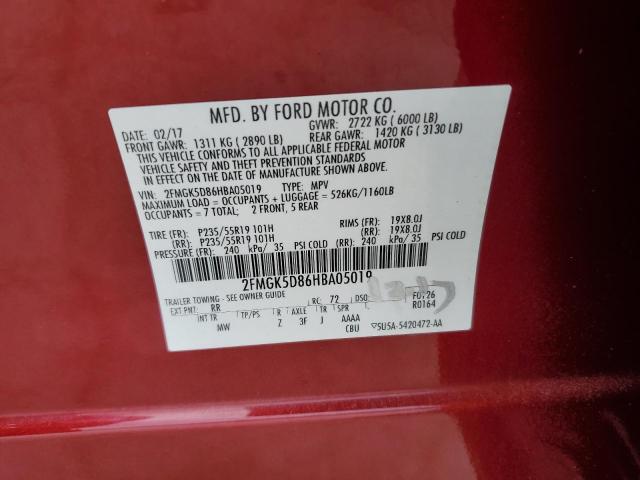 2FMGK5D86HBA05019 - 2017 FORD FLEX LIMITED წითელი ფოტო 14