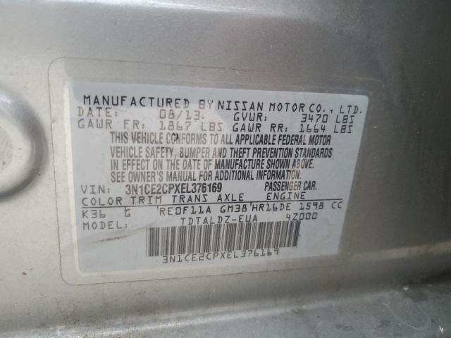 3N1CE2CPXEL376169 - 2014 NISSAN VERSA NOTE S GRAY photo 12