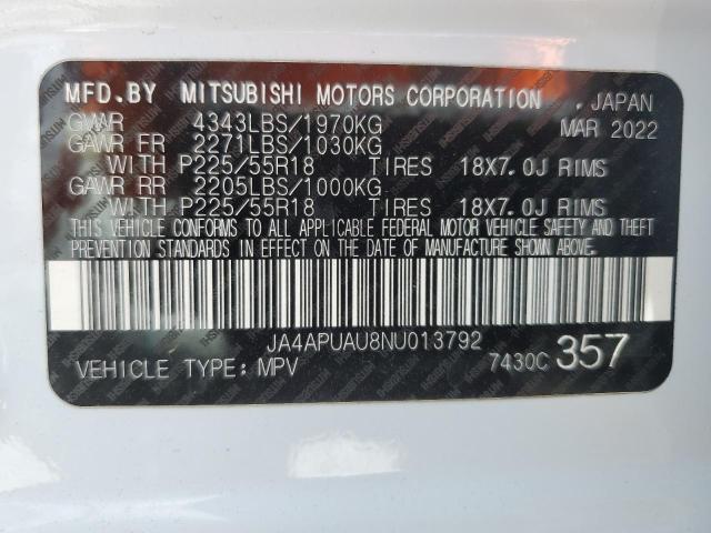 JA4APUAU8NU013792 - 2022 MITSUBISHI OUTLANDER ES თეთრი ფოტო 13