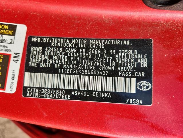 4T1BF3EK3BU603437 - 2011 TOYOTA CAMRY BASE Красный фото 13