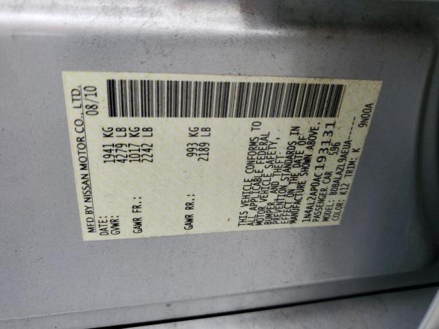 1N4AL2AP0AC193131 - 2010 NISSAN ALTIMA BASE SILVER photo 12