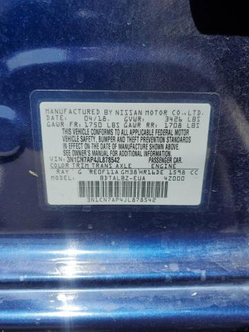 3N1CN7AP4JL878542 - 2018 NISSAN VERSA S BLUE photo 13