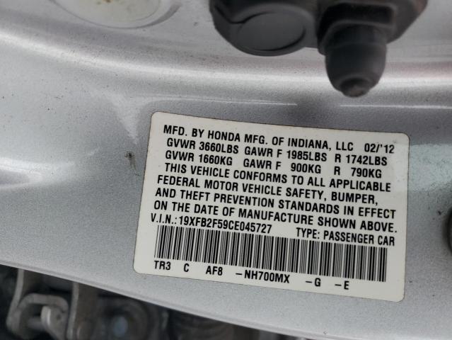 19XFB2F59CE045727 - 2012 HONDA CIVIC LX Silber Foto 12