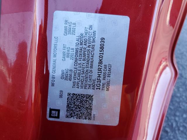 1G1FH1R78K0158039 - 2019 CHEVROLET CAMARO SS 勃艮第红 照片 12