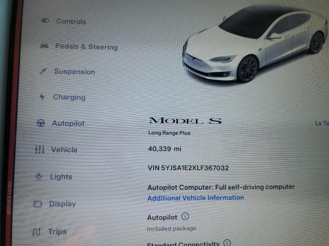 5YJSA1E2XLF367032 - 2020 TESLA MODEL S Սպիտակ լուսանկար 9