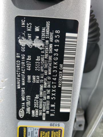 5XXGT4L3XKG341958 - 2019 KIA OPTIMA LX ვერცხლისფერი ფოტო 12