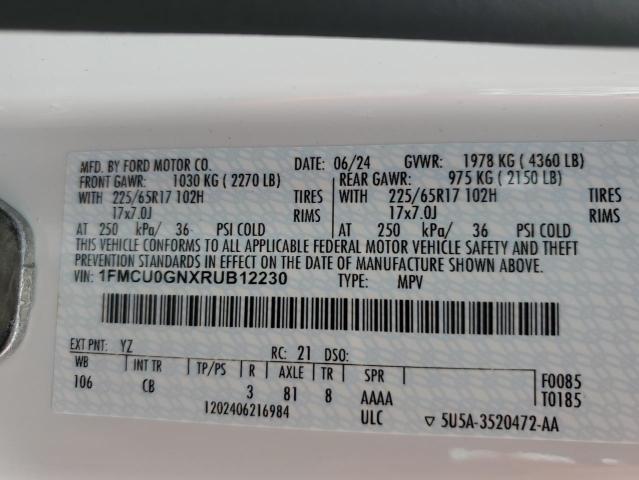 1FMCU0GNXRUB12230 - 2024 FORD ESCAPE ACTIVE თეთრი ფოტო 13