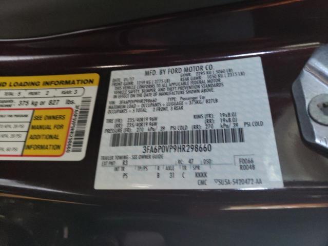 3FA6P0VP9HR298660 - 2017 FORD FUSION SPORT BURGUNDY photo 12