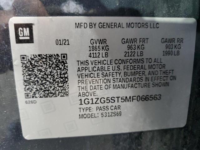 1G1ZG5ST5MF066563 - 2021 CHEVROLET MALIBU RS GRAY photo 12