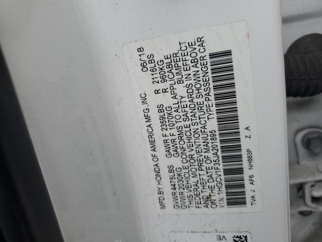 1HGCV1F35JA201895 - 2018 HONDA ACCORD SPORT WHITE photo 12