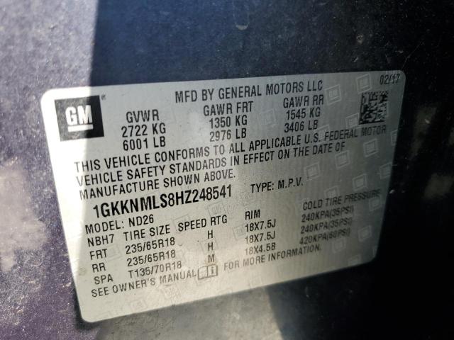 1GKKNMLS8HZ248541 - 2017 GMC ACADIA SLT-1 ლურჯი ფოტო 13