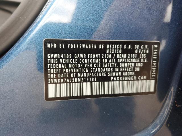 3VWDB7AJ3HM219181 - 2017 VOLKSWAGEN JETTA SE BLUE photo 12
