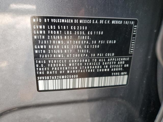 3VV3B7AX2KM025608 - 2019 VOLKSWAGEN TIGUAN SE Boz foto 14