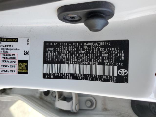 5YFB4MDE6PP016830 - 2023 TOYOTA COROLLA LE WHITE photo 12