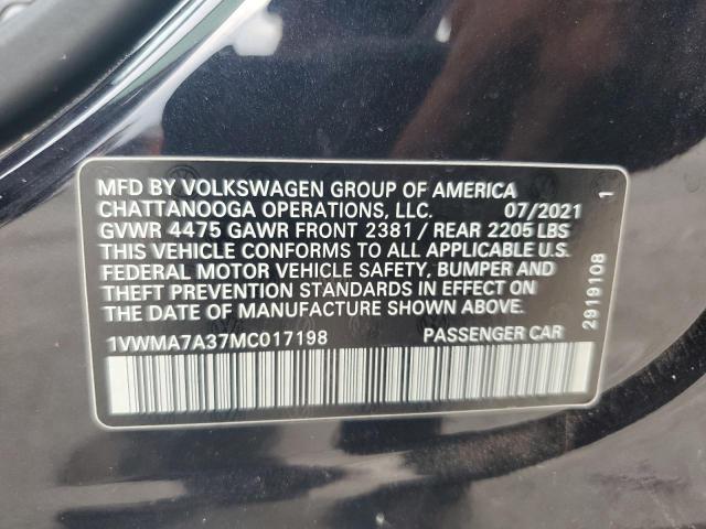 1VWMA7A37MC017198 - 2021 VOLKSWAGEN PASSAT R-LINE შავი ფოტო 13