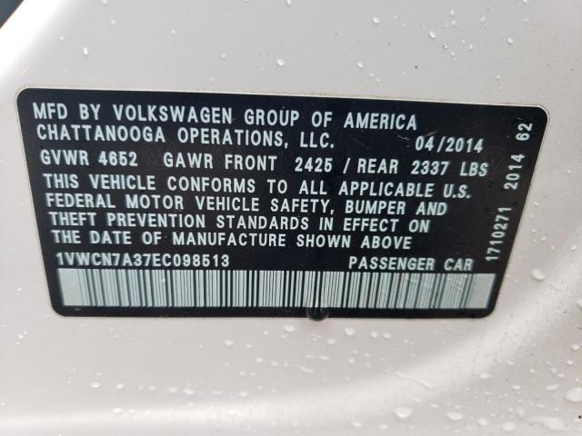 1VWCN7A37EC098513 - 2014 VOLKSWAGEN PASSAT SEL WHITE photo 12