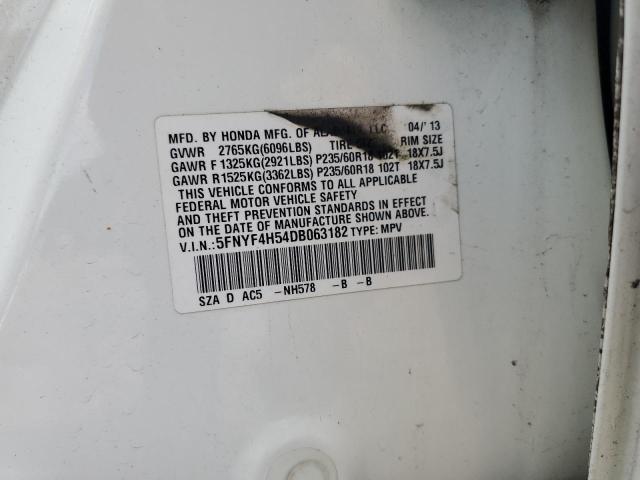 5FNYF4H54DB063182 - 2013 HONDA PILOT EXL WHITE photo 13