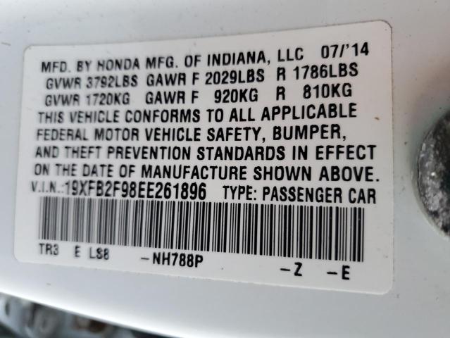 19XFB2F98EE261896 - 2014 HONDA CIVIC EXL WHITE photo 12