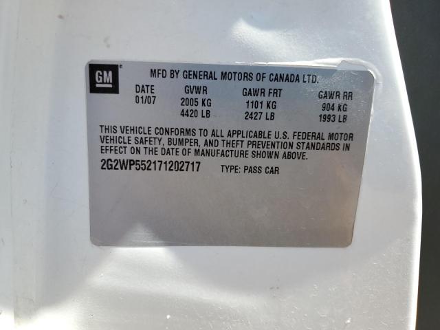 2G2WP552171202717 - 2007 PONTIAC GRAND PRIX WHITE photo 12