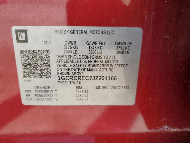 1GCRCREC7JZ204166 - 2018 CHEVROLET SILVERADO C1500 LT 红色 照片 12