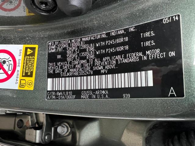 5TDJKRFH8ES052478 - 2014 TOYOTA HIGHLANDER XLE GREEN photo 10