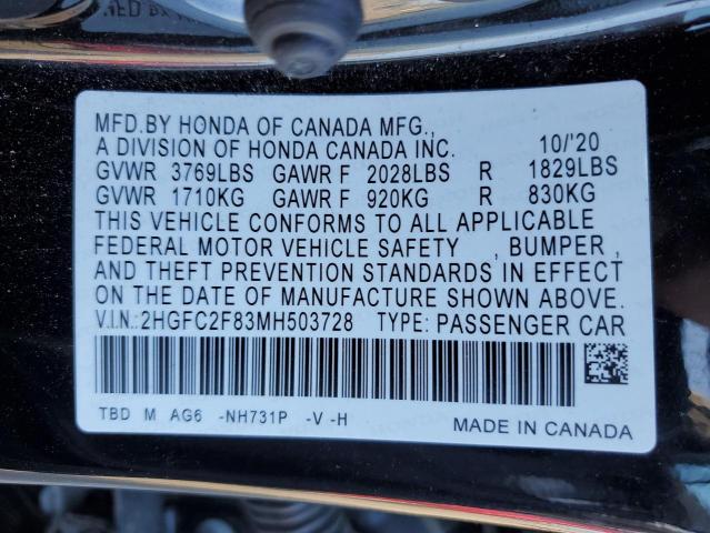 2HGFC2F83MH503728 - 2021 HONDA CIVIC SPORT Qara foto 12