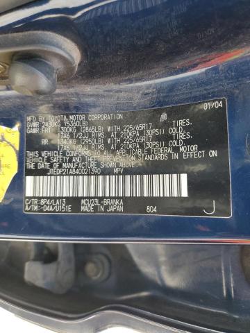 JTEDP21A840021390 - 2004 TOYOTA HIGHLANDER BASE BLUE photo 13