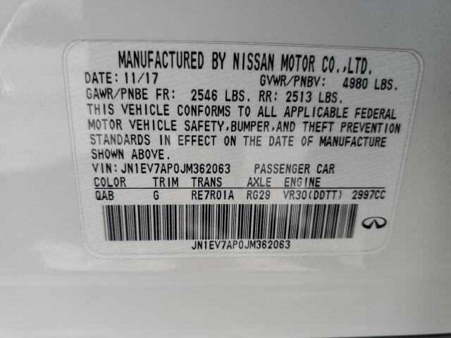 JN1EV7AP0JM362063 - 2018 INFINITI Q50 LUXE WHITE photo 12