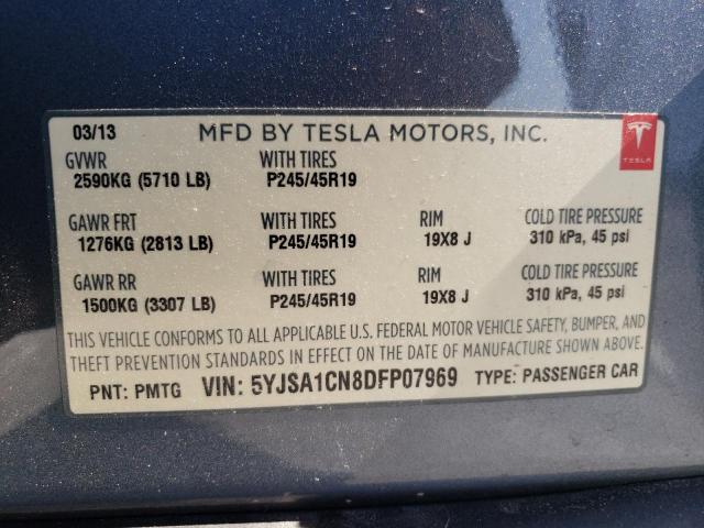 5YJSA1CN8DFP07969 - 2013 TESLA MODEL S Մոխրագույն լուսանկար 12