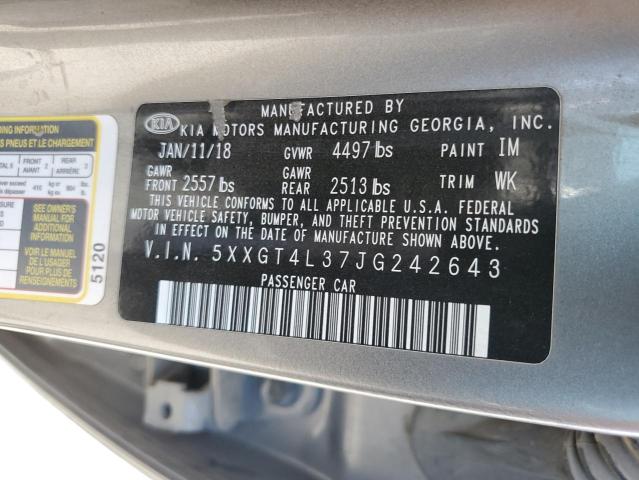 5XXGT4L37JG242643 - 2018 KIA OPTIMA LX გრაფიტი ფოტო 12