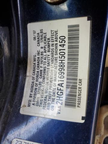 2HGFA16998H501450 - 2008 HONDA CIVIC EXL BLUE photo 12