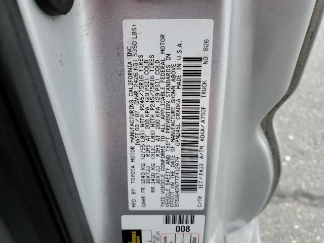 5TEUU42N77Z412979 - 2007 TOYOTA TACOMA ACCESS CAB ვერცხლისფერი ფოტო 12