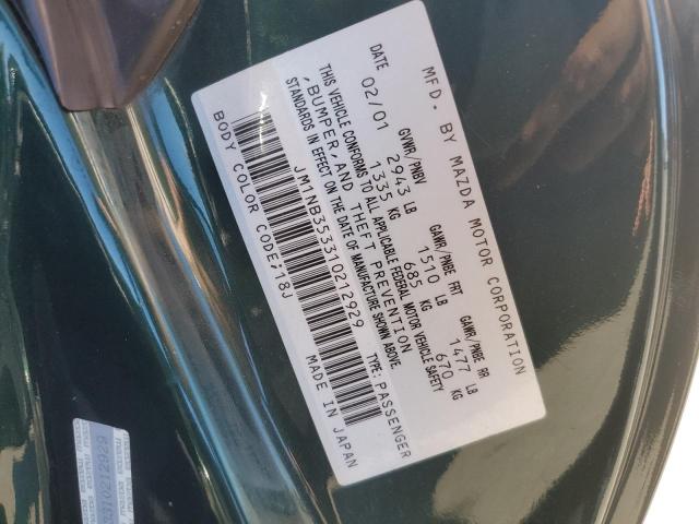 JM1NB353310212929 - 2001 MAZDA MX-5 MIATA BASE GREEN photo 12