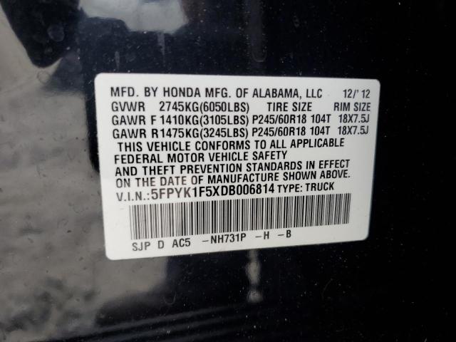 5FPYK1F5XDB006814 - 2013 HONDA RIDGELINE RTL BLACK photo 12