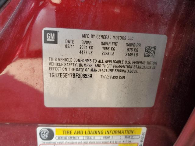 1G1ZE5E17BF308539 - 2011 CHEVROLET MALIBU LTZ ბურგუნდია ფოტო 12