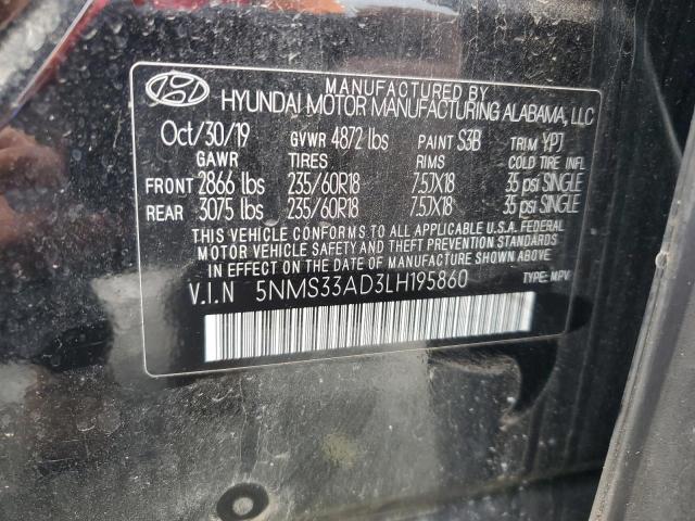 5NMS33AD3LH195860 - 2020 HYUNDAI SANTA FE SEL BLACK photo 14