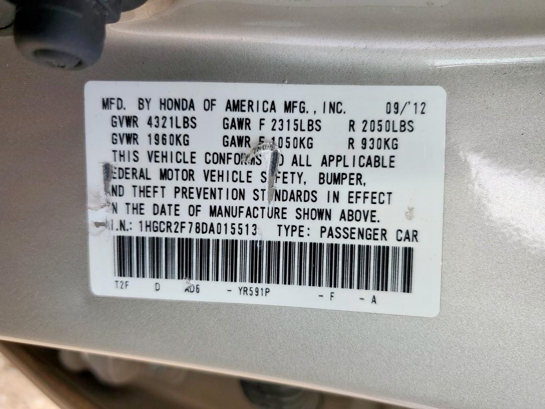 1HGCR2F78DA015513 - 2013 HONDA ACCORD EX GOLD photo 12